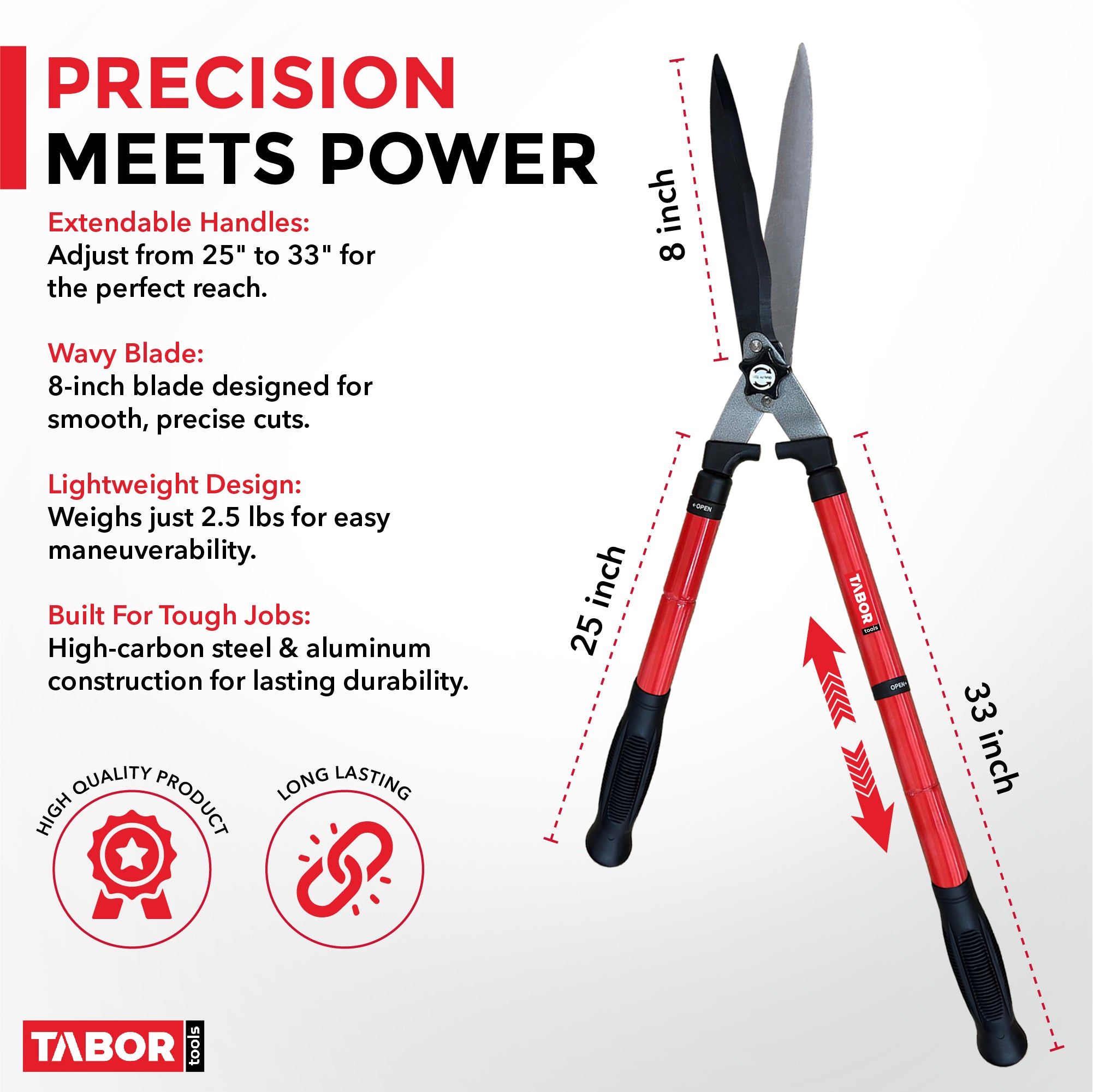 TABOR TOOLS B212A Extendable Telescopic Hedge Shears