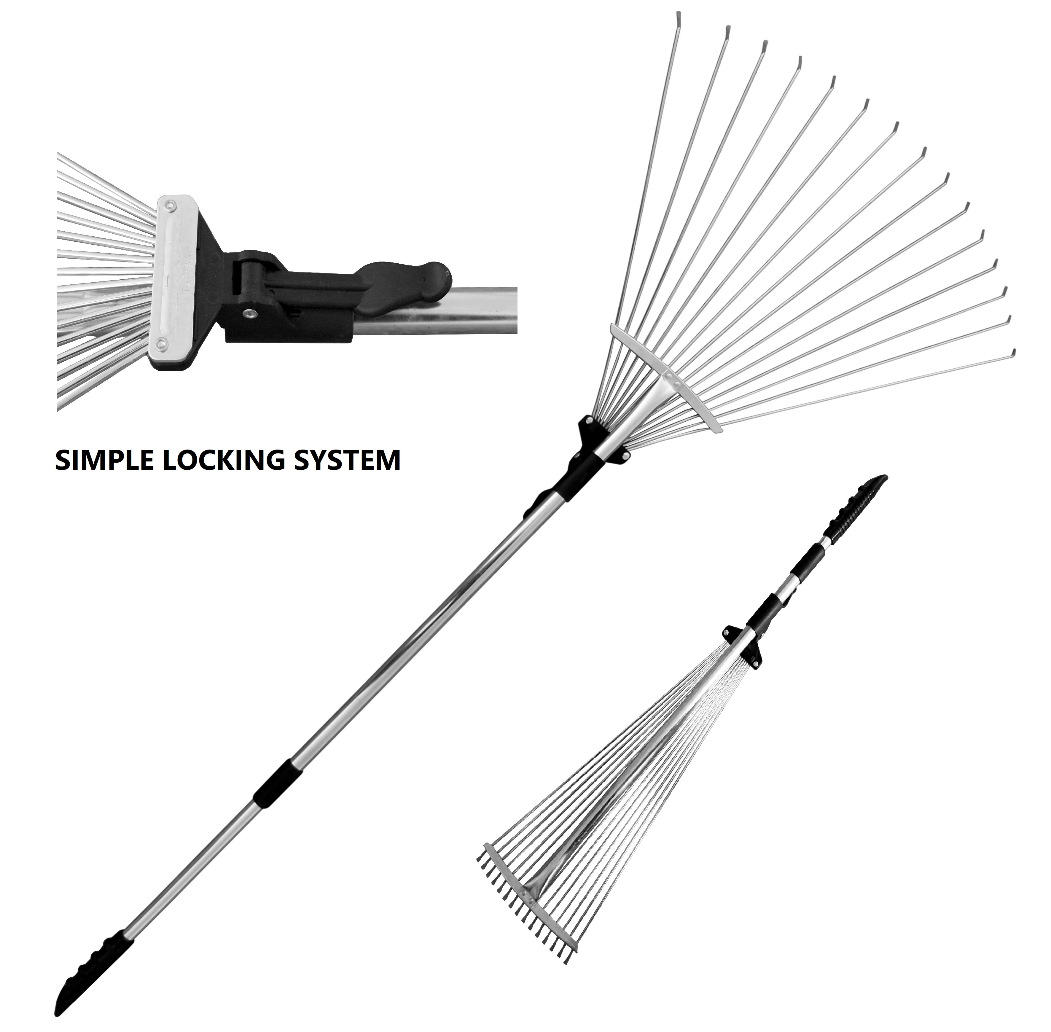 TABOR TOOLS Adjustable Telescopic Metal Rake 63”